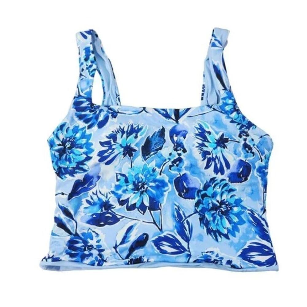 NWT Andie Swim The Siren Floral Athletic Cropped Tankini Top L Bluff Blue White - Picture 13 of 15
